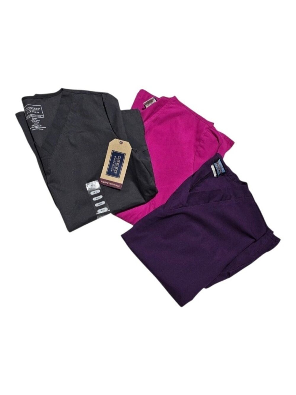 Cherokee Workwear Scrub Tops XS Bundle Gray Pink Purple Uniform Shirt